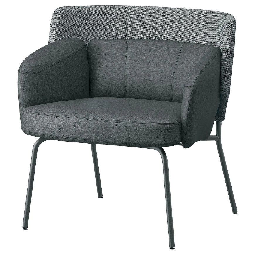 Gray armchair with textured backrest on a white background