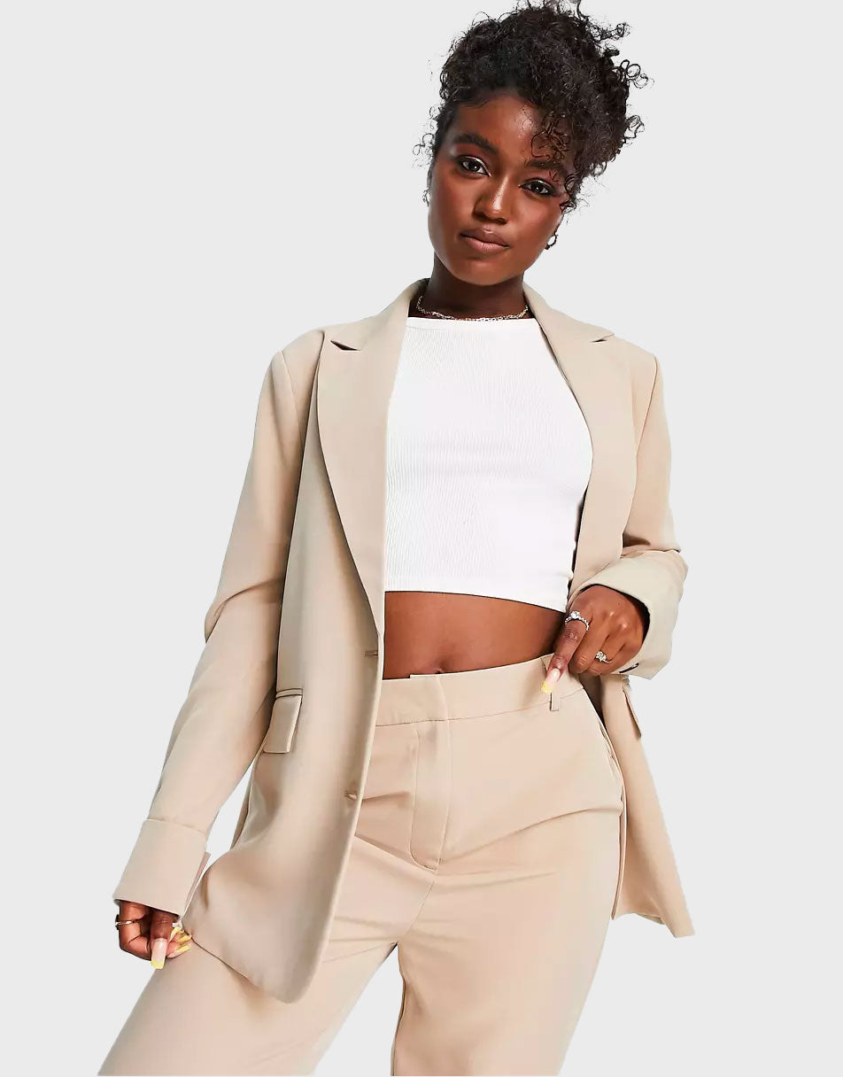 Sandstone Linen-Blend Tailored Suit Set