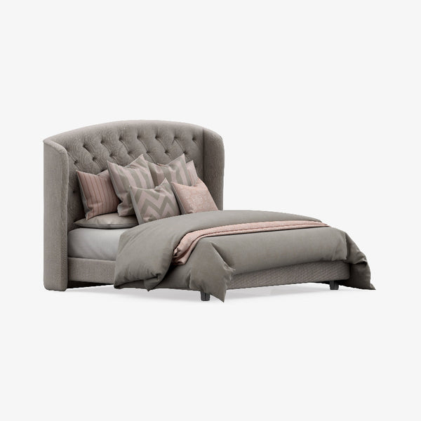 Modern Upholstered Platform Bed with Wingback Headboard