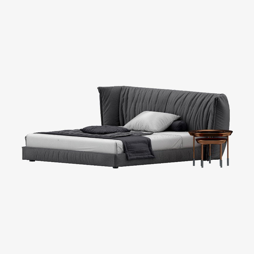 Modern Upholstered Platform Bed with Wingback Headboard