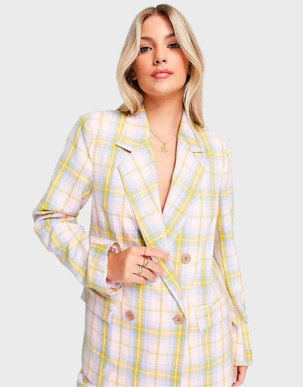 Pastel Plaid Dream Tailored Blazer Set