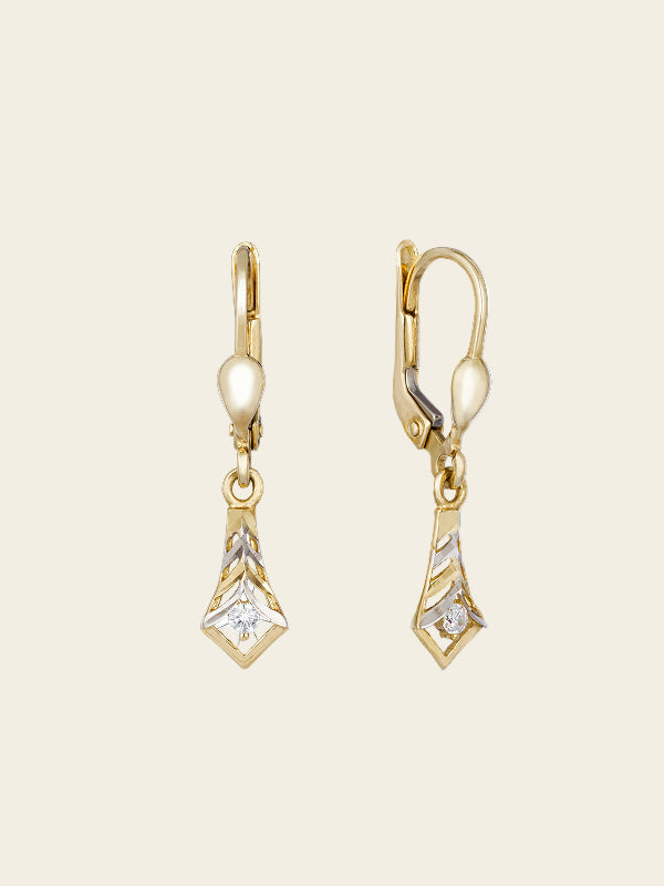 Art Deco Diamond Drop Earrings 14K Yellow Gold Hover Image