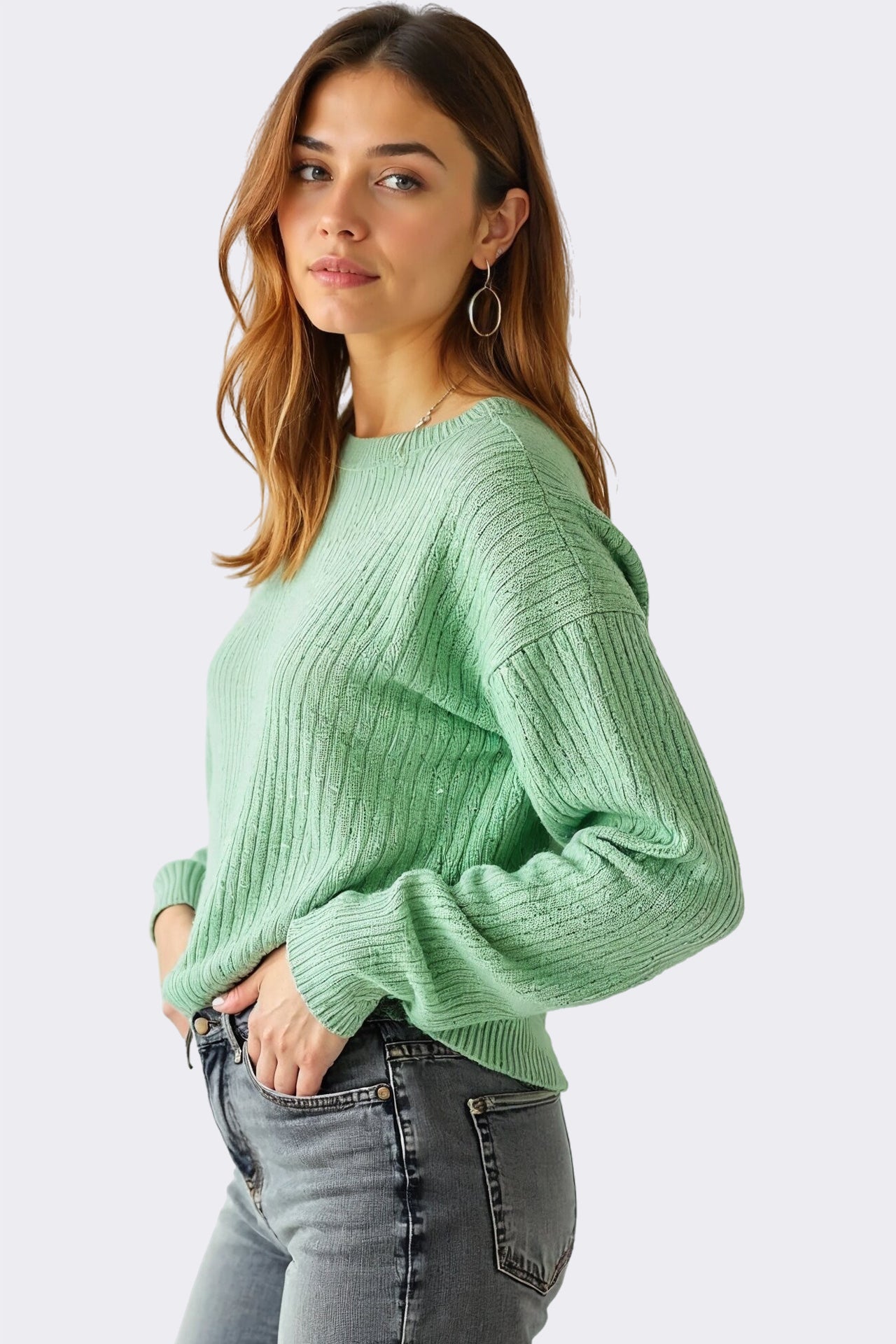 Mint Green Ribbed Knit Sweater Secondary image