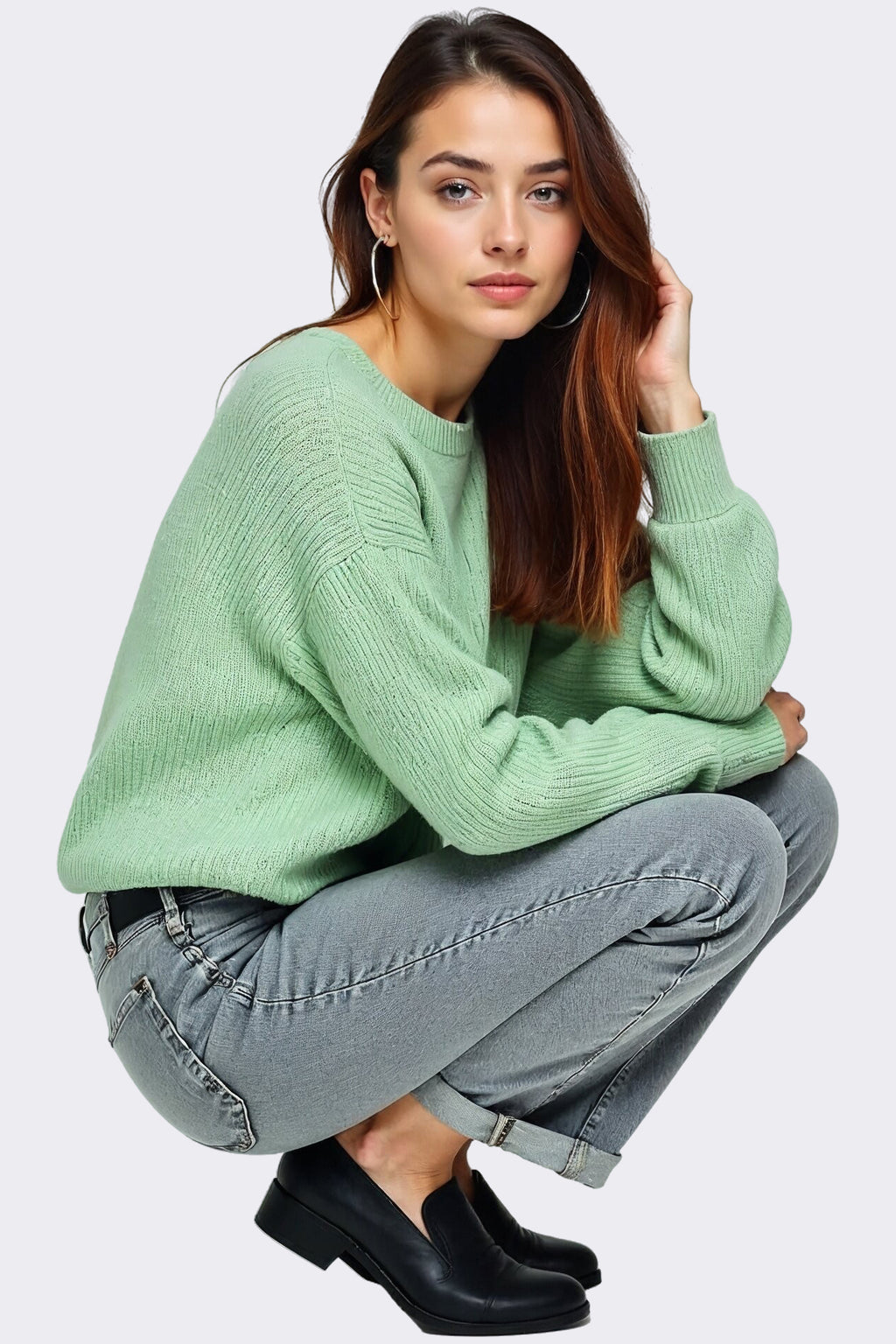 Mint Green Ribbed Knit Sweater