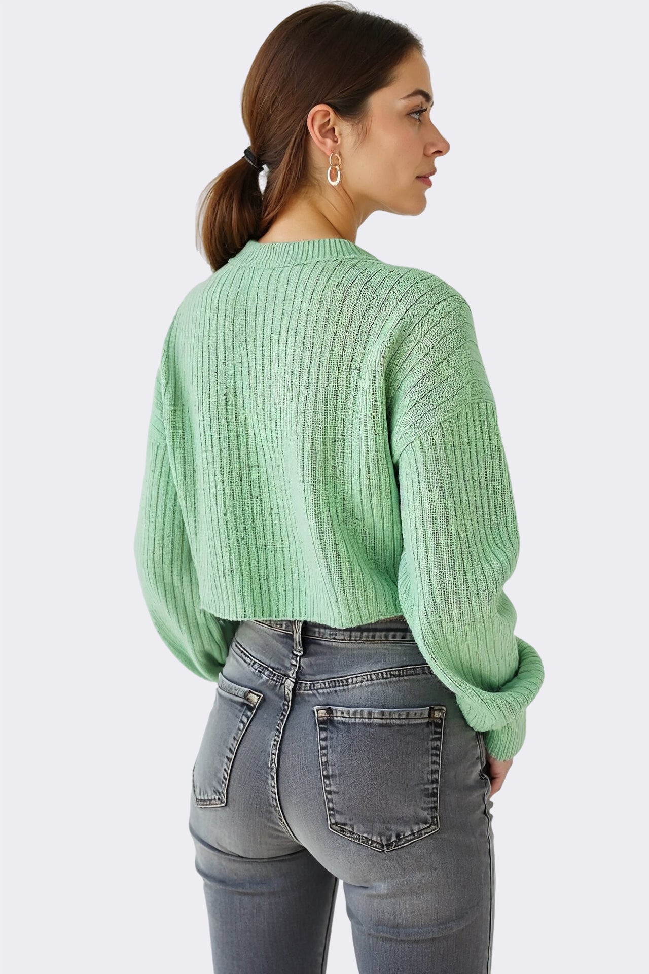 Mint Green Ribbed Knit Sweater