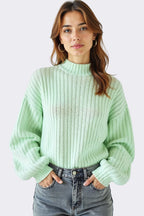 Mint Green Ribbed Knit Sweater