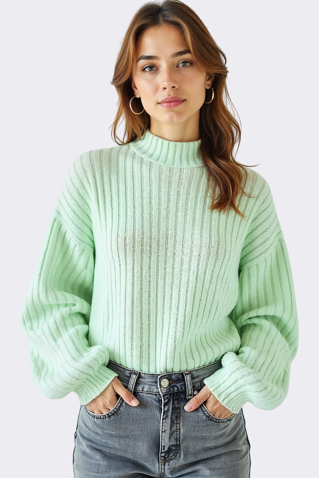Mint Green Ribbed Knit Sweater Hover Image