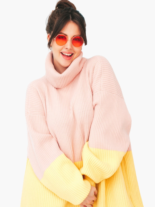 Colorblock Turtleneck Oversized Sweater Hover Image