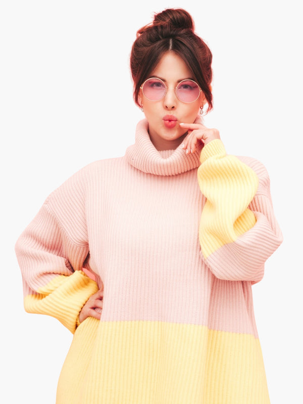 Colorblock Turtleneck Oversized Sweater