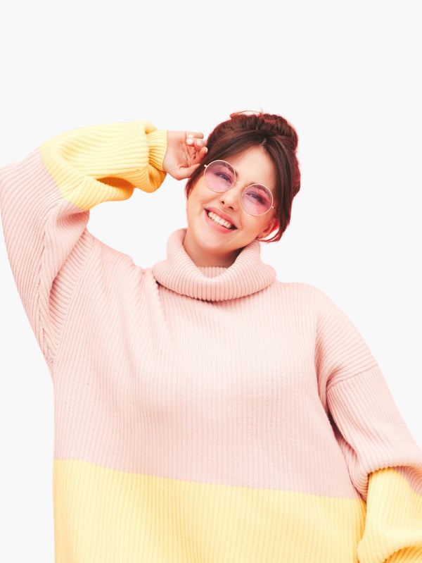 Colorblock Turtleneck Oversized Sweater