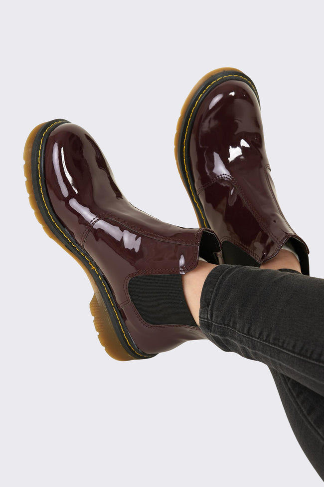 Burgundy Patent Leather Chelsea Boots Hover Image