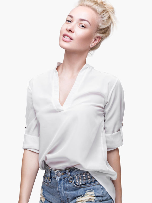 Women’s White V-Neck Blouse