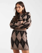 Argyle Knit Sweater & Skirt Set