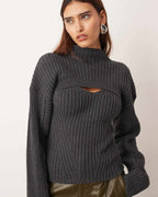 Cut-Out Ribbed Knit Sweater