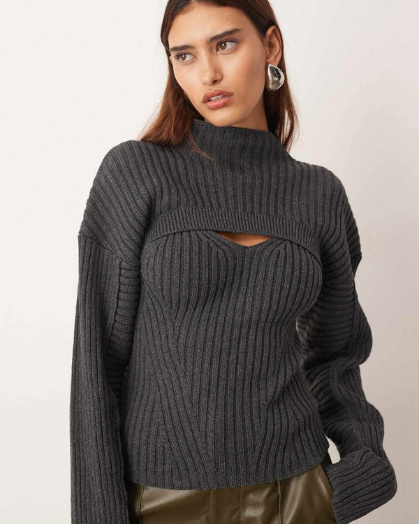 Cut-Out Ribbed Knit Sweater