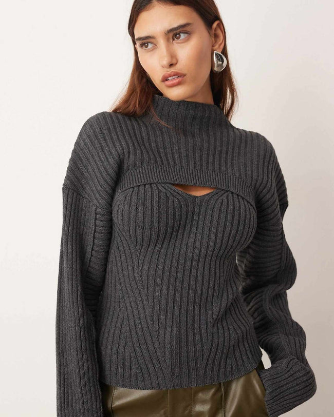 Cut-Out Ribbed Knit Sweater Main Image
