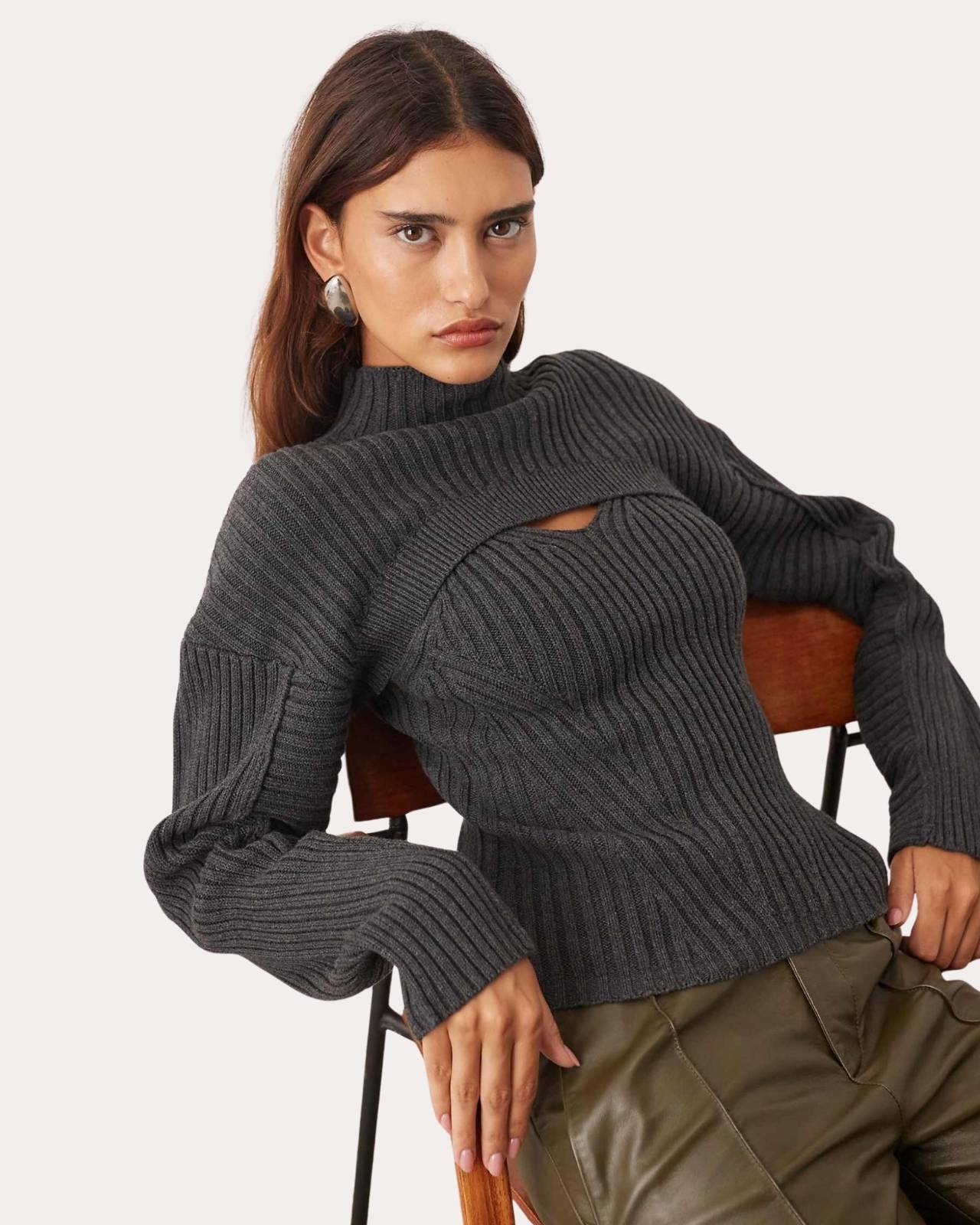 Cut-Out Ribbed Knit Sweater
