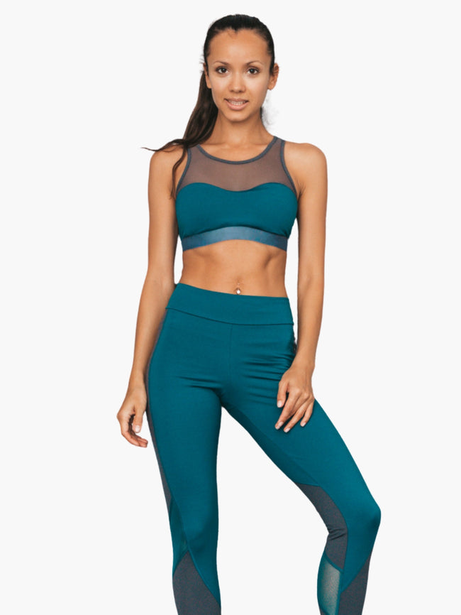 Mesh Panel Sports Bra & High-Waist Leggings Set Hover Image