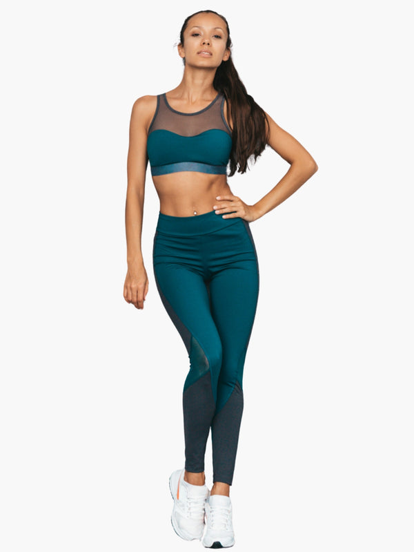 Mesh Panel Sports Bra & High-Waist Leggings Set