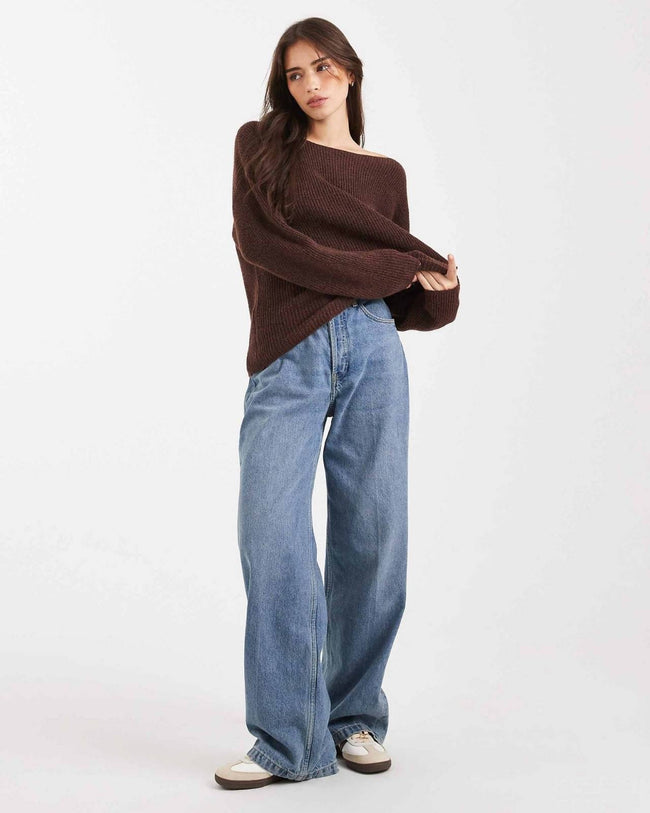 Off-Shoulder Knit Sweater Hover Image