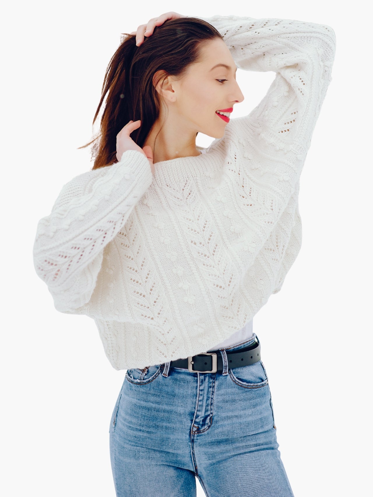 Classic White Cable Knit Sweater Main image