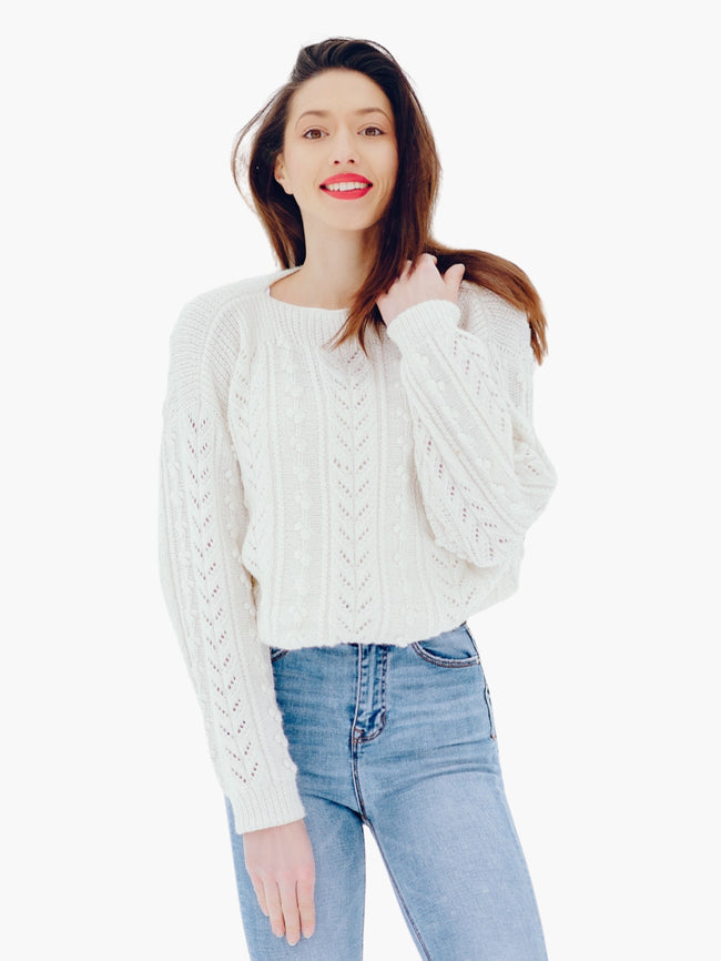 Classic White Cable Knit Sweater Main Image