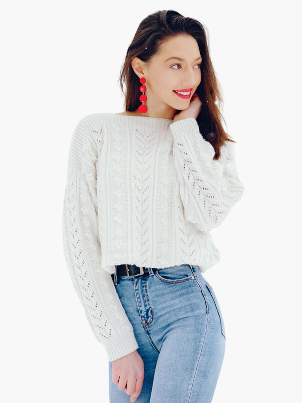 Classic White Cable Knit Sweater