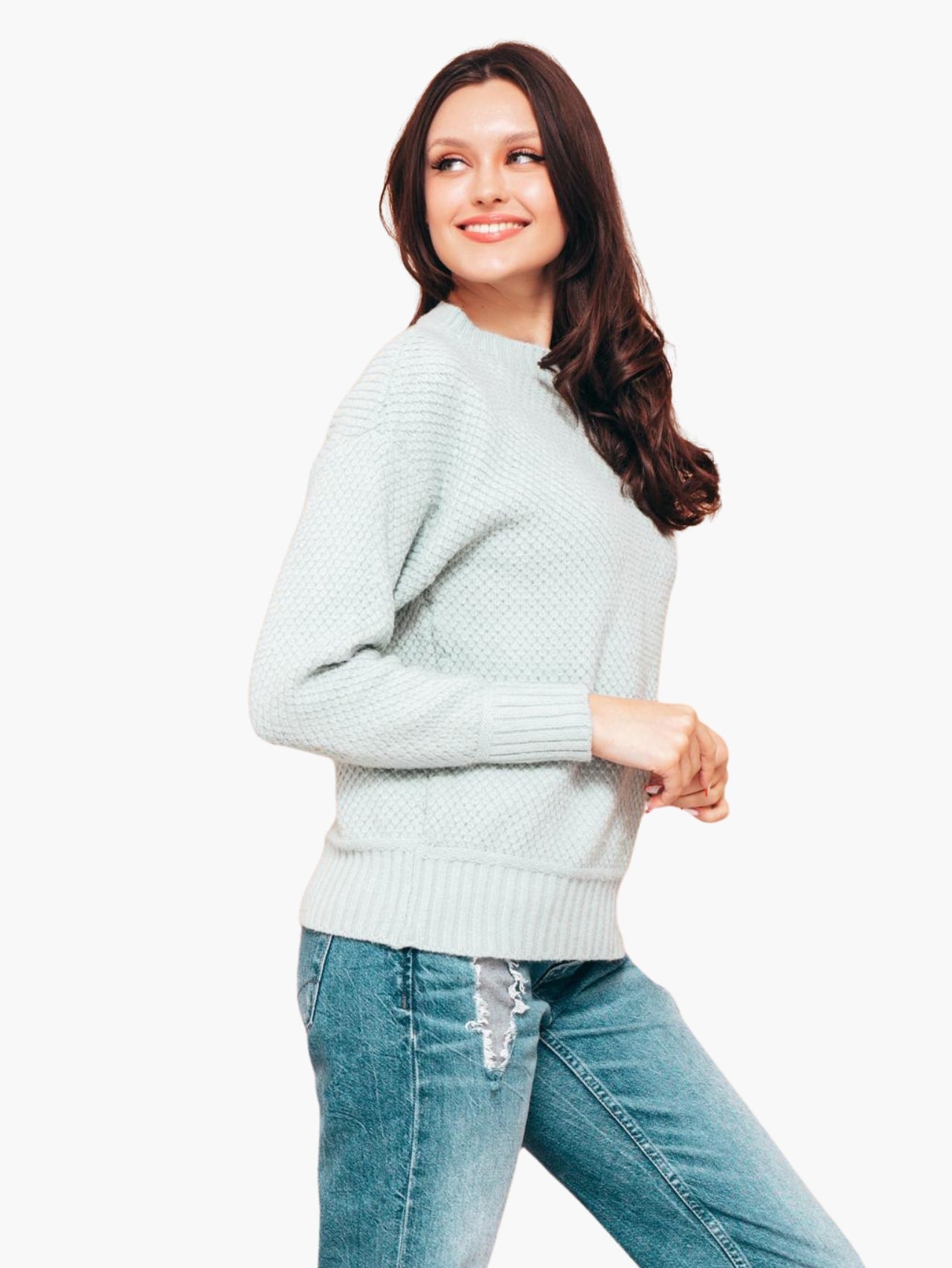 Textured Knit Crewneck Sweater