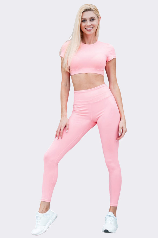Pink Seamless Workout Set – Crop Top & High-Waist Leggings Main Image