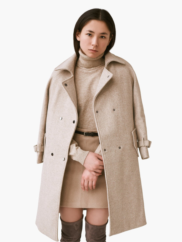 Double-Breasted Wool Blend Coat