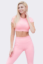 Pink Seamless Workout Set – Crop Top & High-Waist Leggings