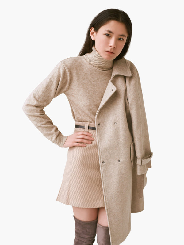 Double-Breasted Wool Blend Coat