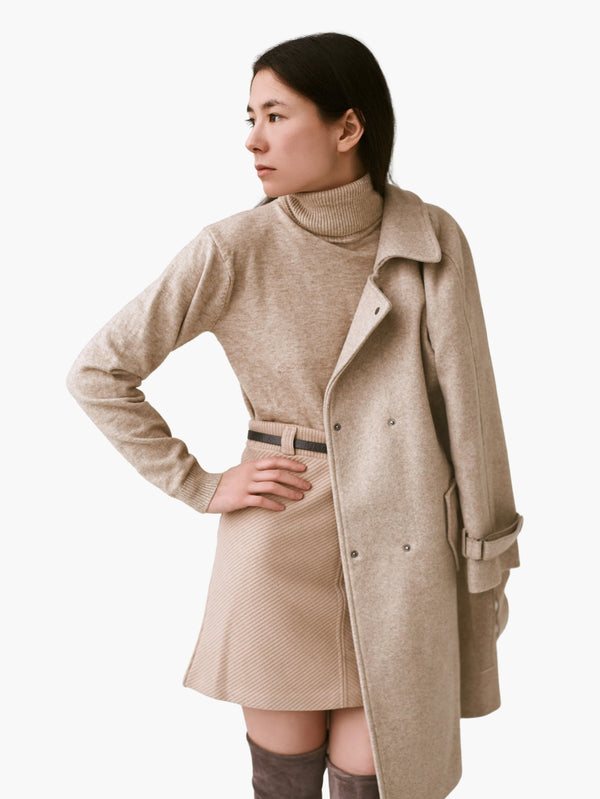 Double-Breasted Wool Blend Coat