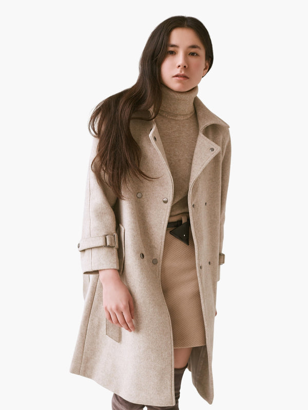 Double-Breasted Wool Blend Coat