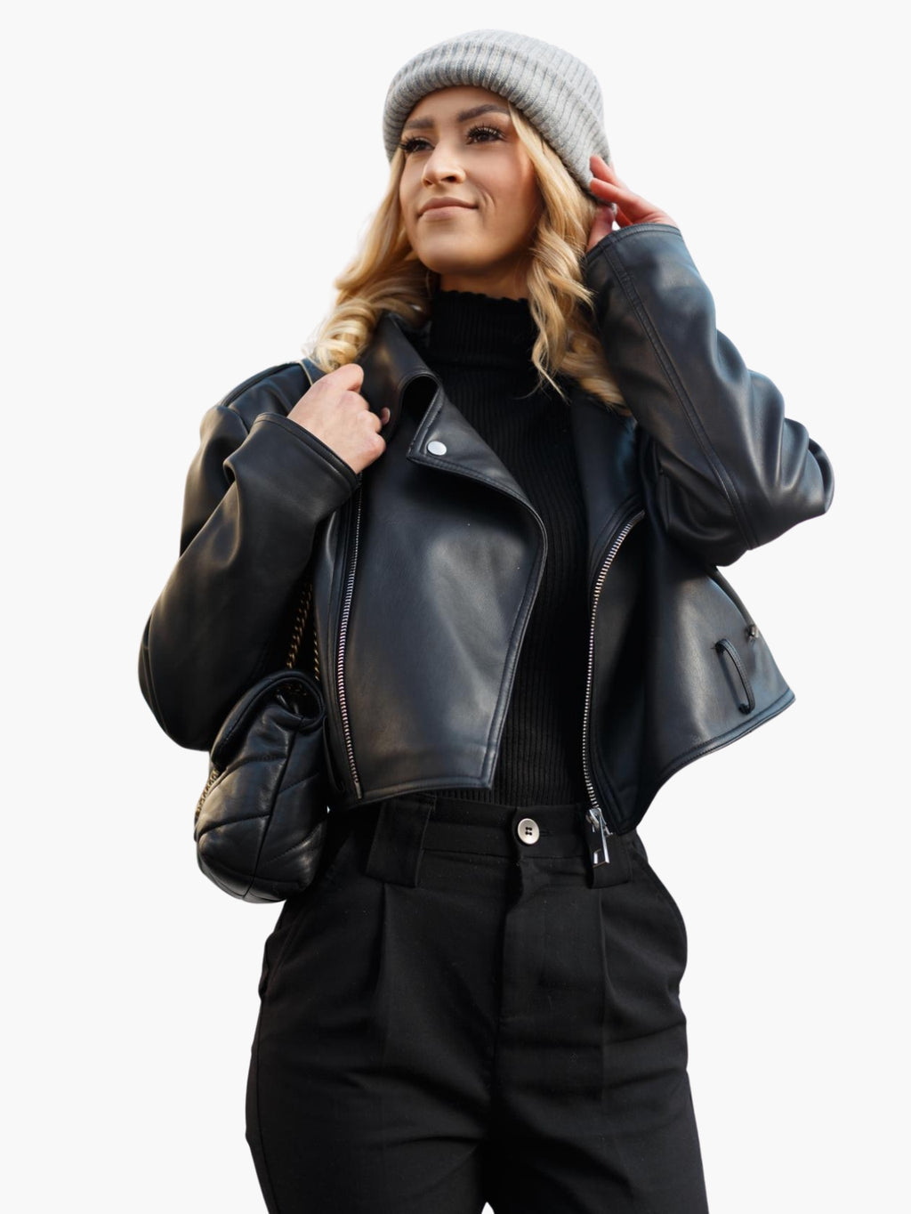 Cropped Black Faux Leather Biker Jacket