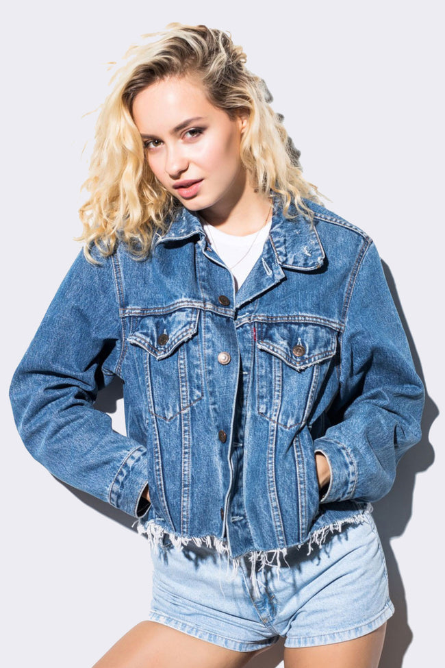 Classic Blue Cropped Denim Jacket Main Image