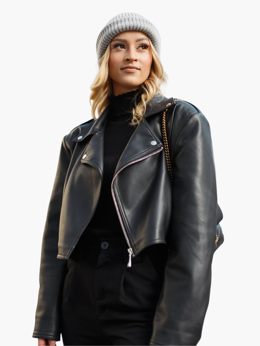 Cropped Black Faux Leather Biker Jacket