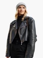 Cropped Black Faux Leather Biker Jacket