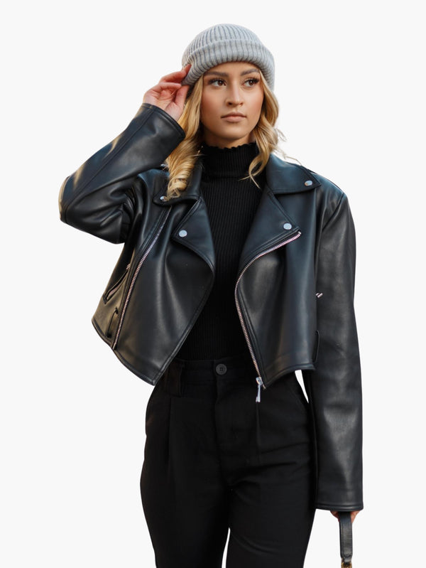 Cropped Black Faux Leather Biker Jacket