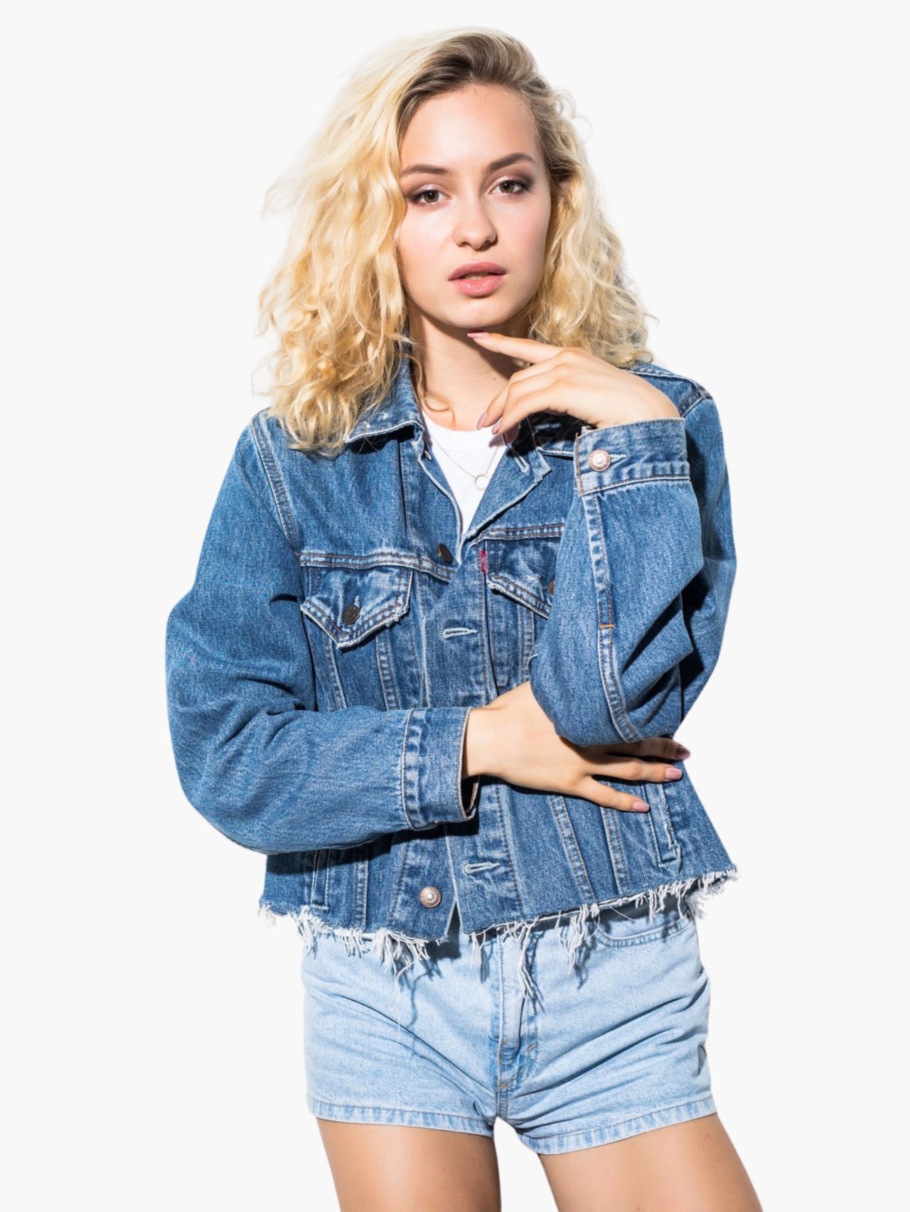 Cropped Distressed Denim Jacket Main image