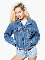 Cropped Distressed Denim Jacket