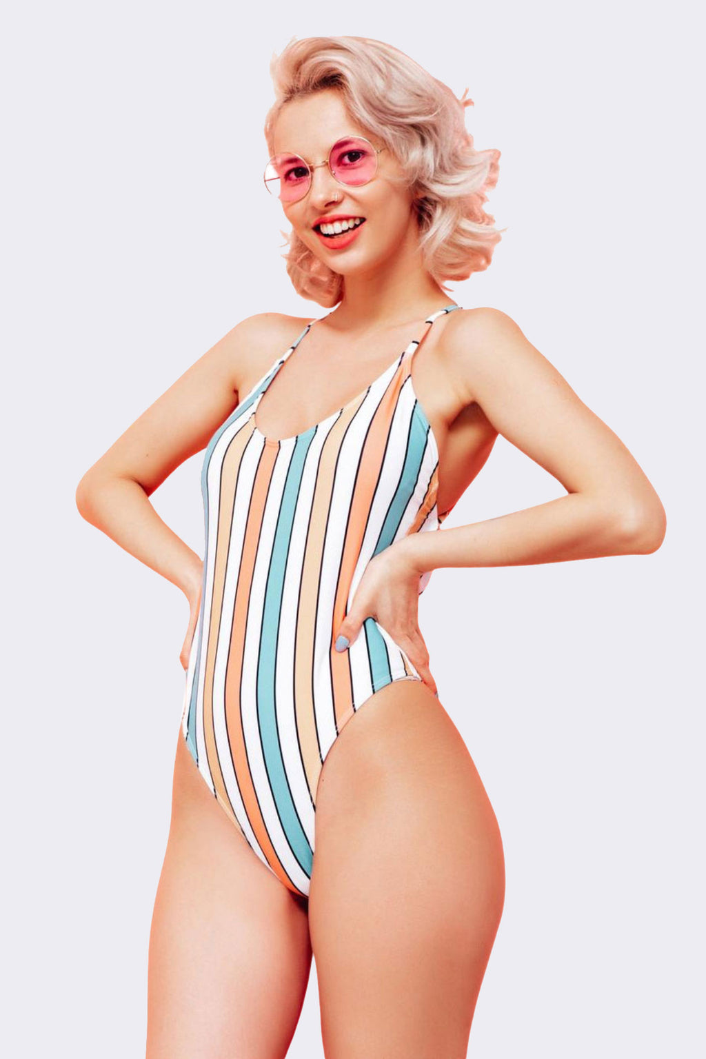 Pastel Striped One-Piece Swimsuit
