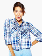 Women’s Blue Plaid Button-Up Shirt