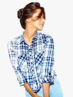 Women’s Blue Plaid Button-Up Shirt