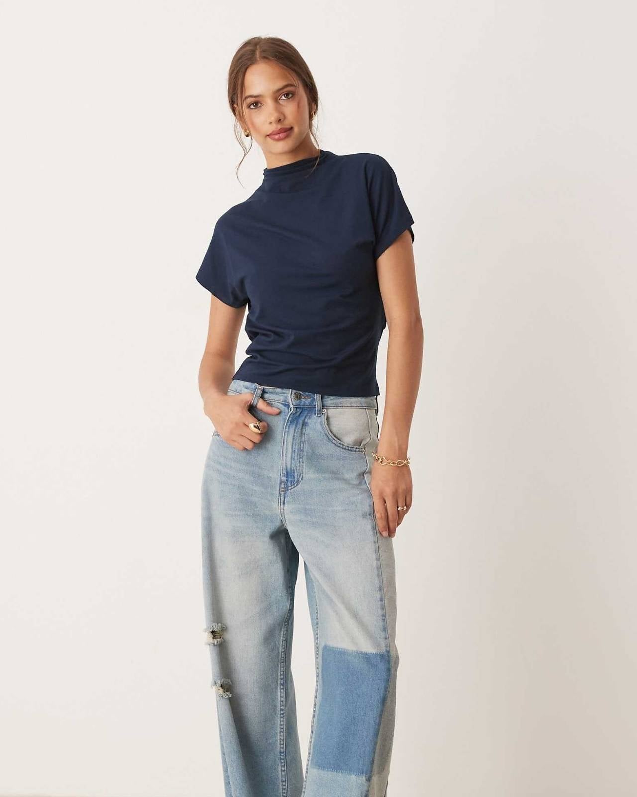 Draped Mock Neck Tee