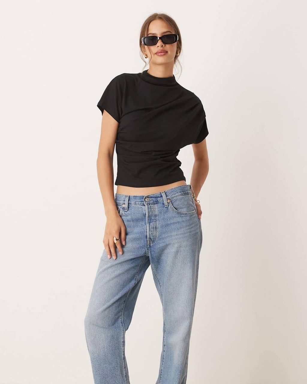 Draped Mock Neck Tee