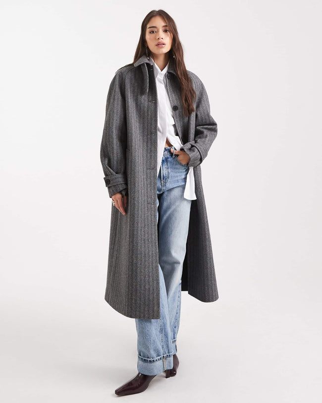 Herringbone Wool Long Coat Hover Image