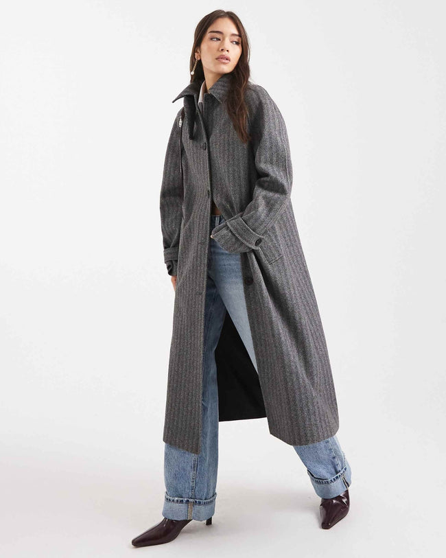Herringbone Wool Long Coat Main Image