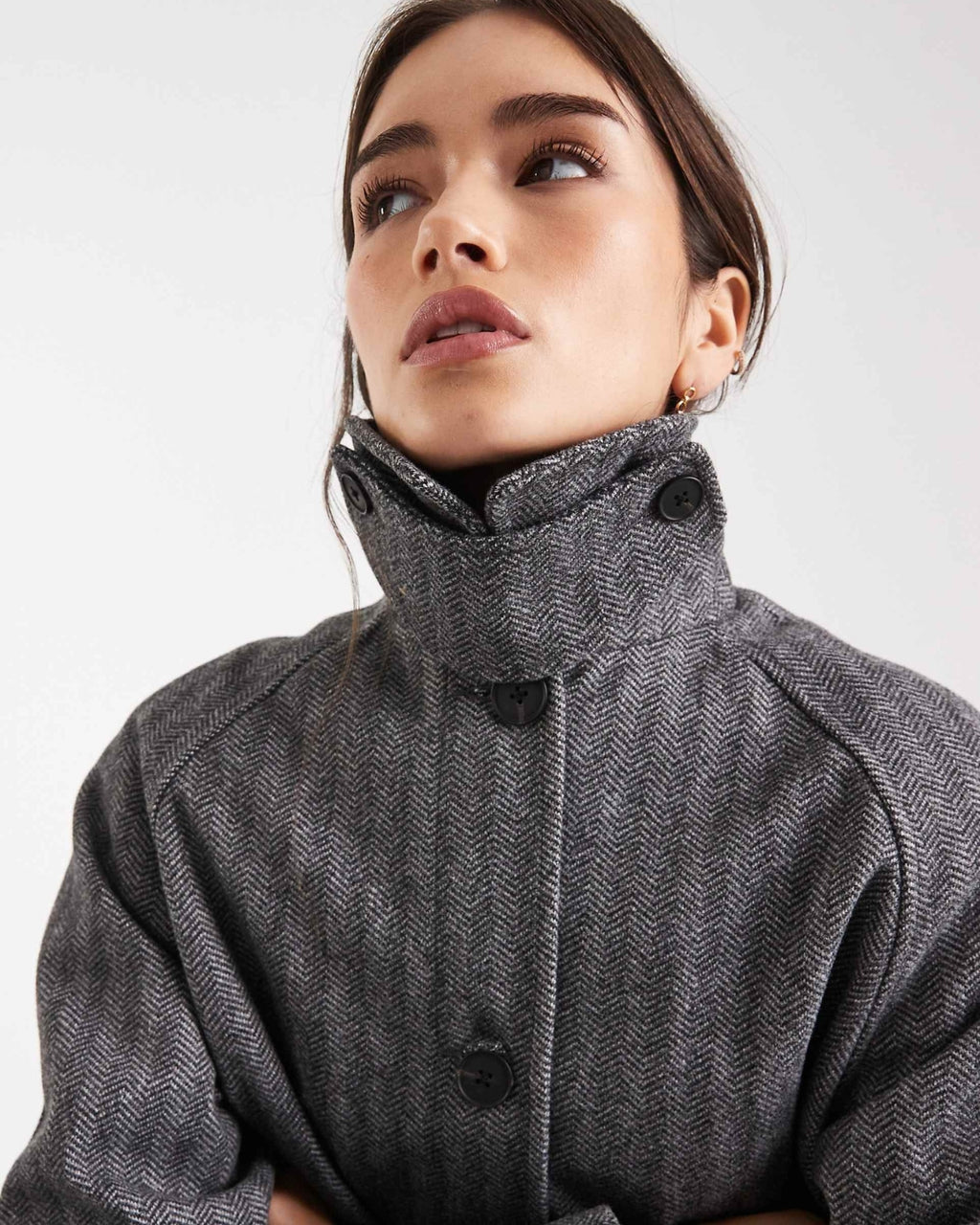 Herringbone Wool Long Coat