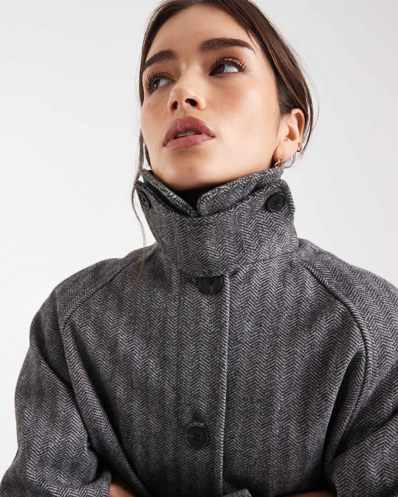 Herringbone Wool Long Coat